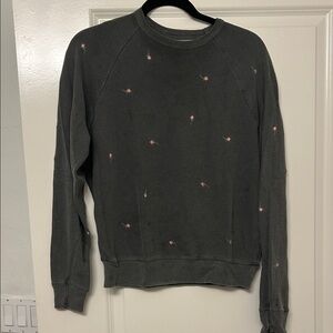 Gray Sweatshirt with Pink Embroidery